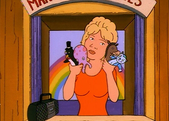 King of the Hill: Luanna Platter with manger babies puppets