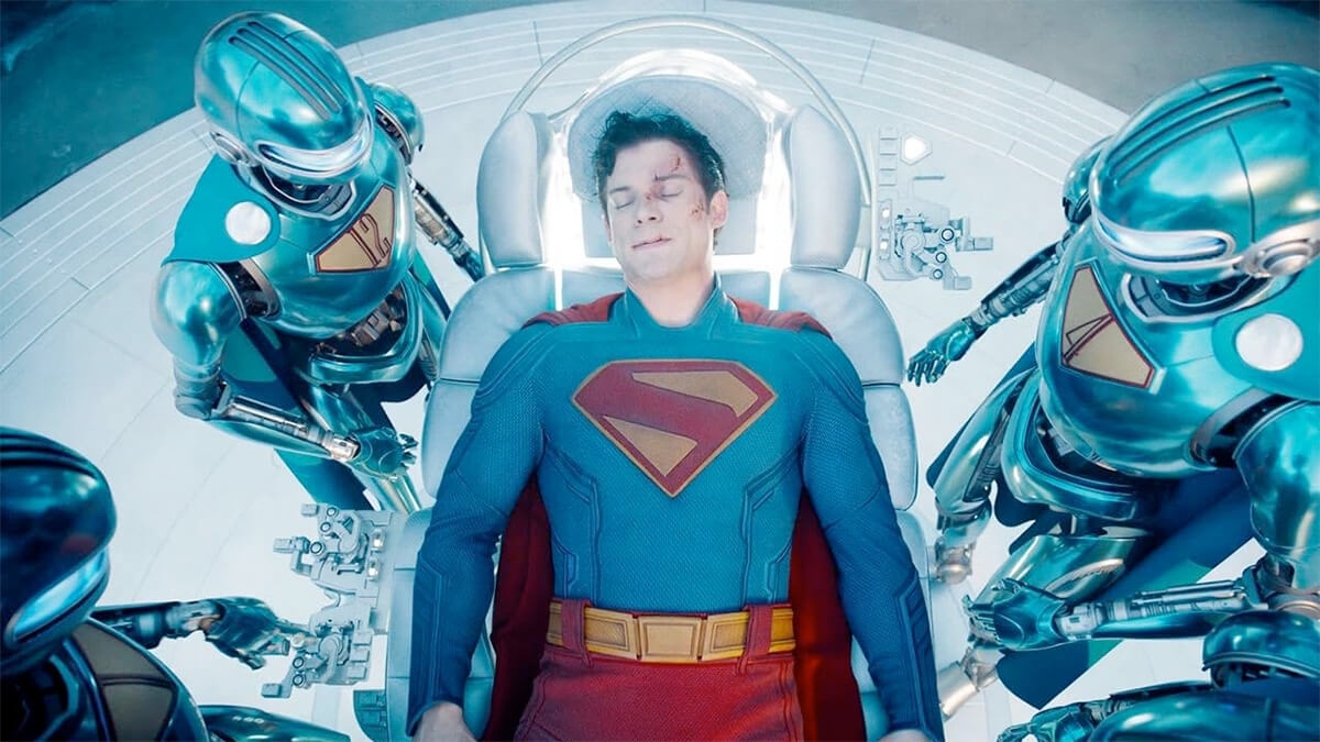 Superman (2025): Superman in medical bed with robots