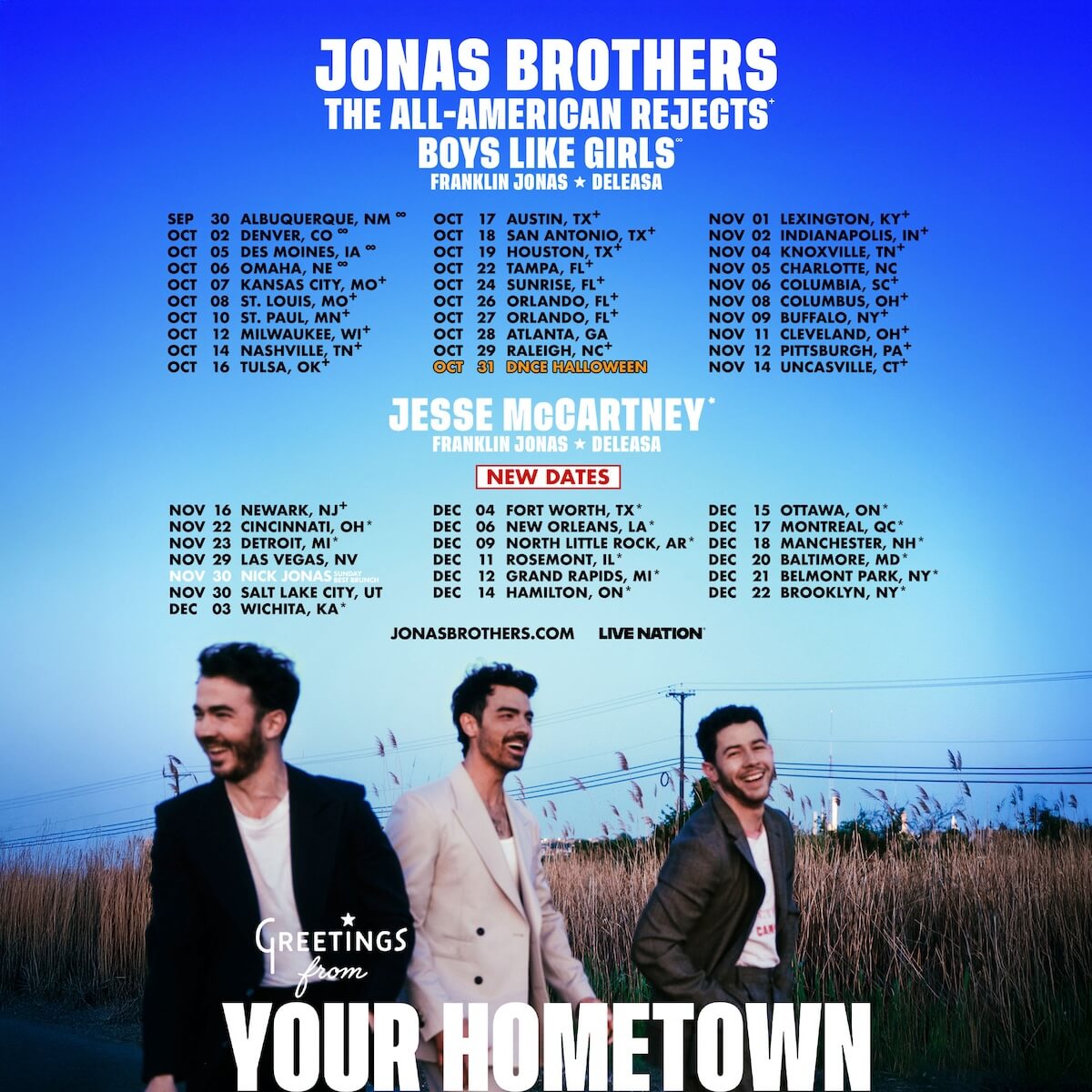 Jonas Brothers Greetings from your hometown tour poster