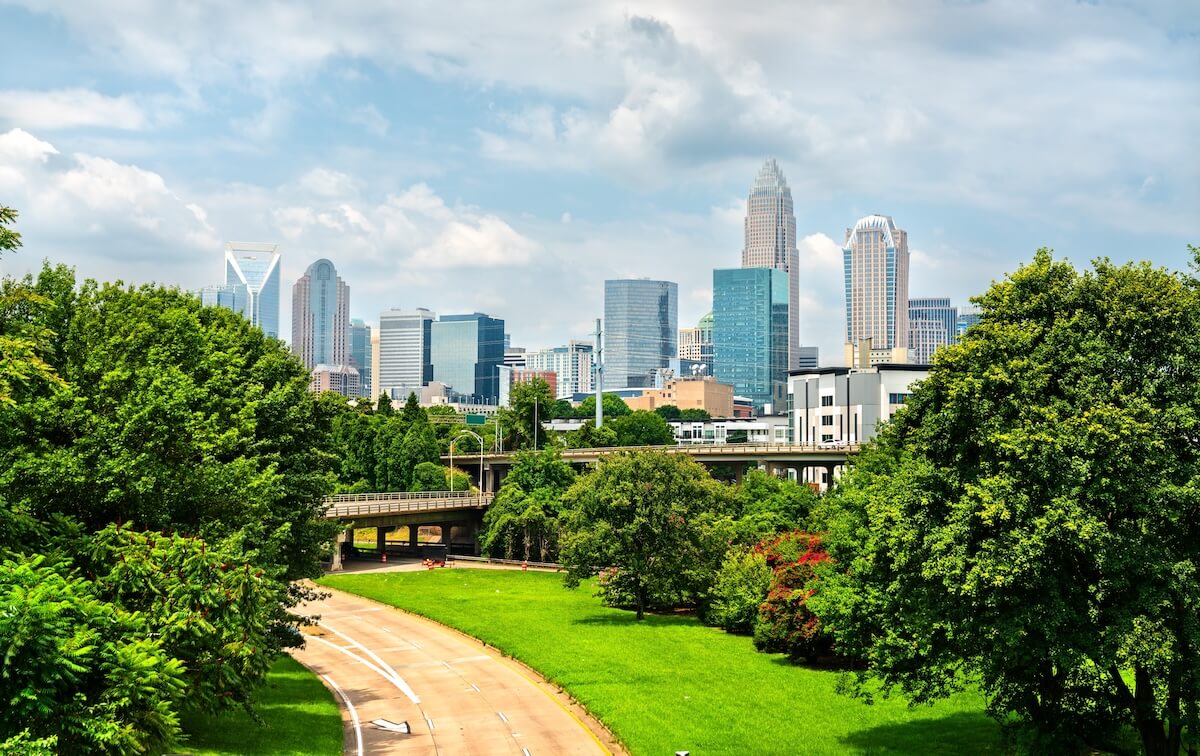 Shutterstock: Charlotte city downtown skyline cityscape in North Carolina, United States