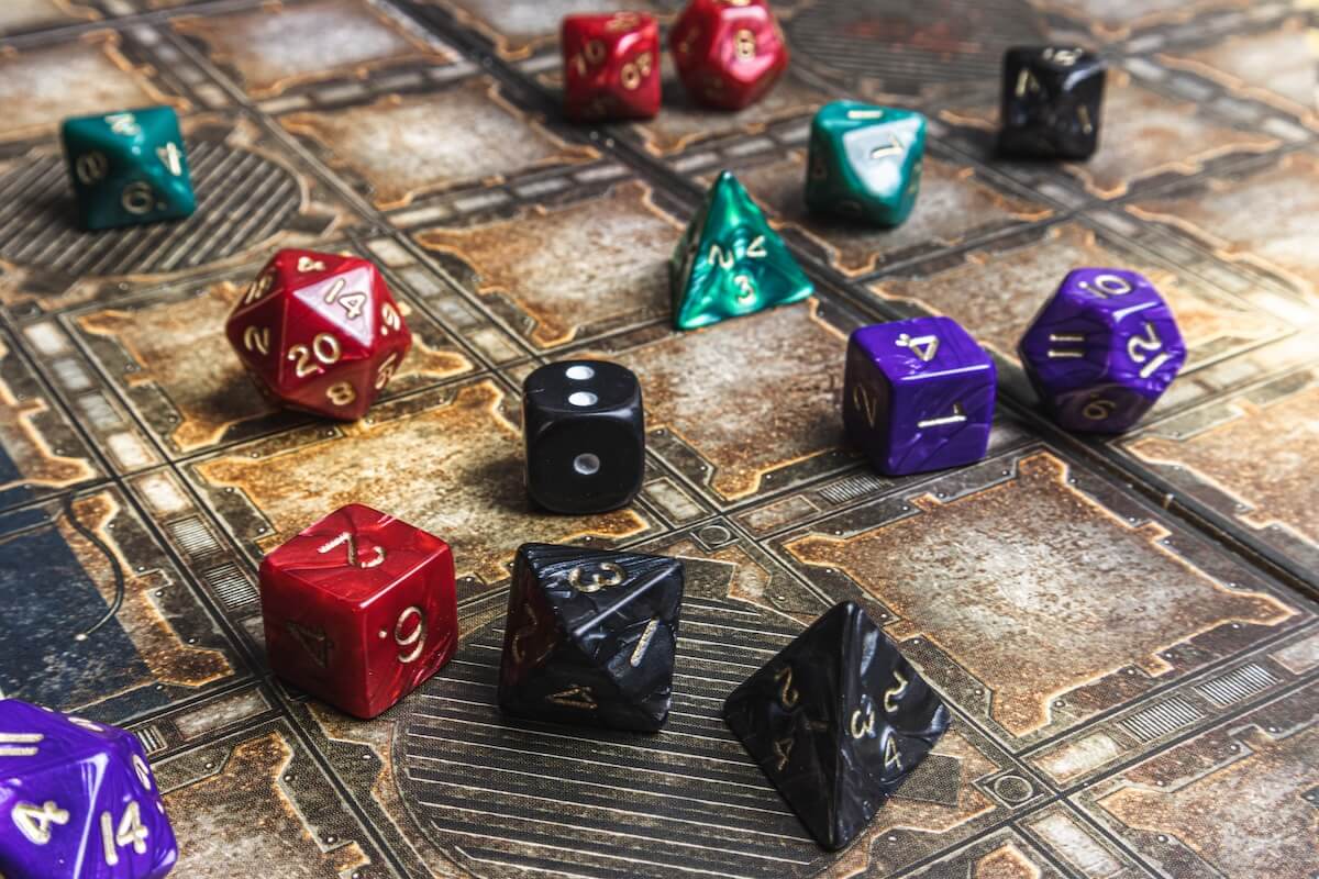Shutterstock: Set of role playing dice on a gaming mat.