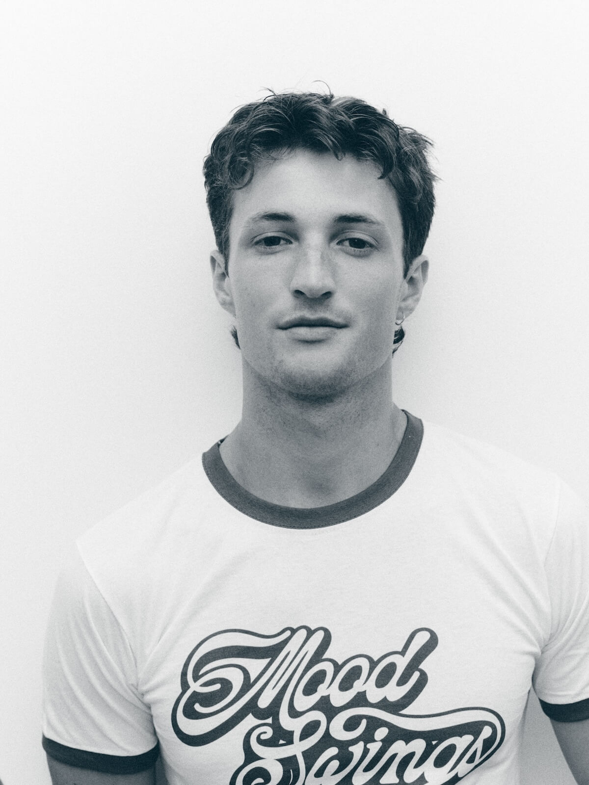 Henry Moodie in mood swings T-shirt: black and white promo for mood swings album