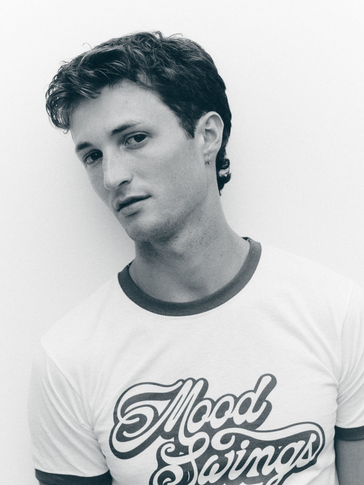 Henry Moodie in mood swings T-shirt: black and white promo for mood swings album